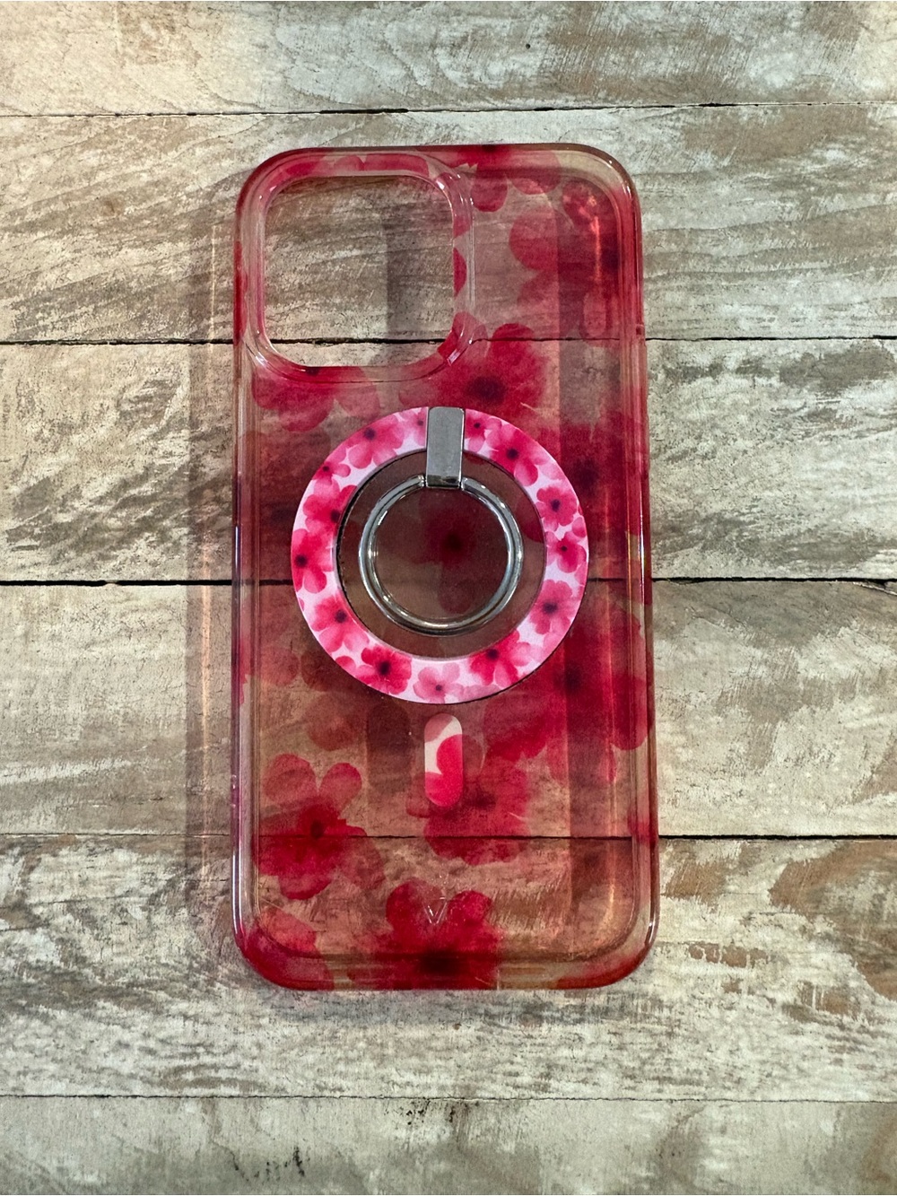 Pink Floral Phone Case with Ring Holder - Compatible Cell Phone Accessory